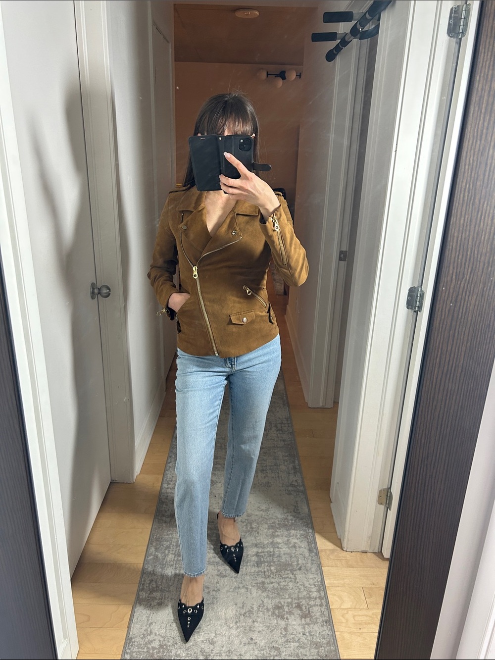 H&M Faux Suede Moto Jacket Size 2 | Rich Brown with Gold Hardware